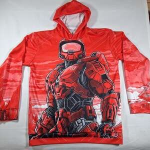 Halo Master Chief Spartan 117 Graphic Hoodie Red Black All Over Print Large